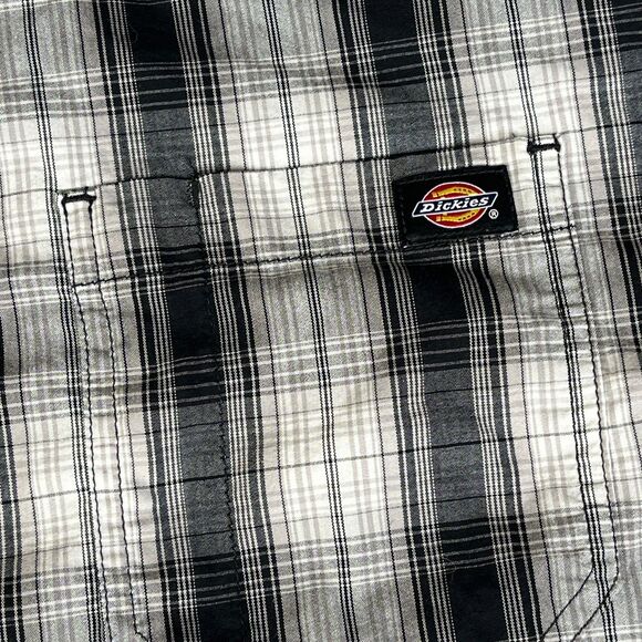 Dickies Shirt Mens 4XL Black White Plaid Relaxed Fit Workwear Button Big & Tall - Picture 3 of 12
